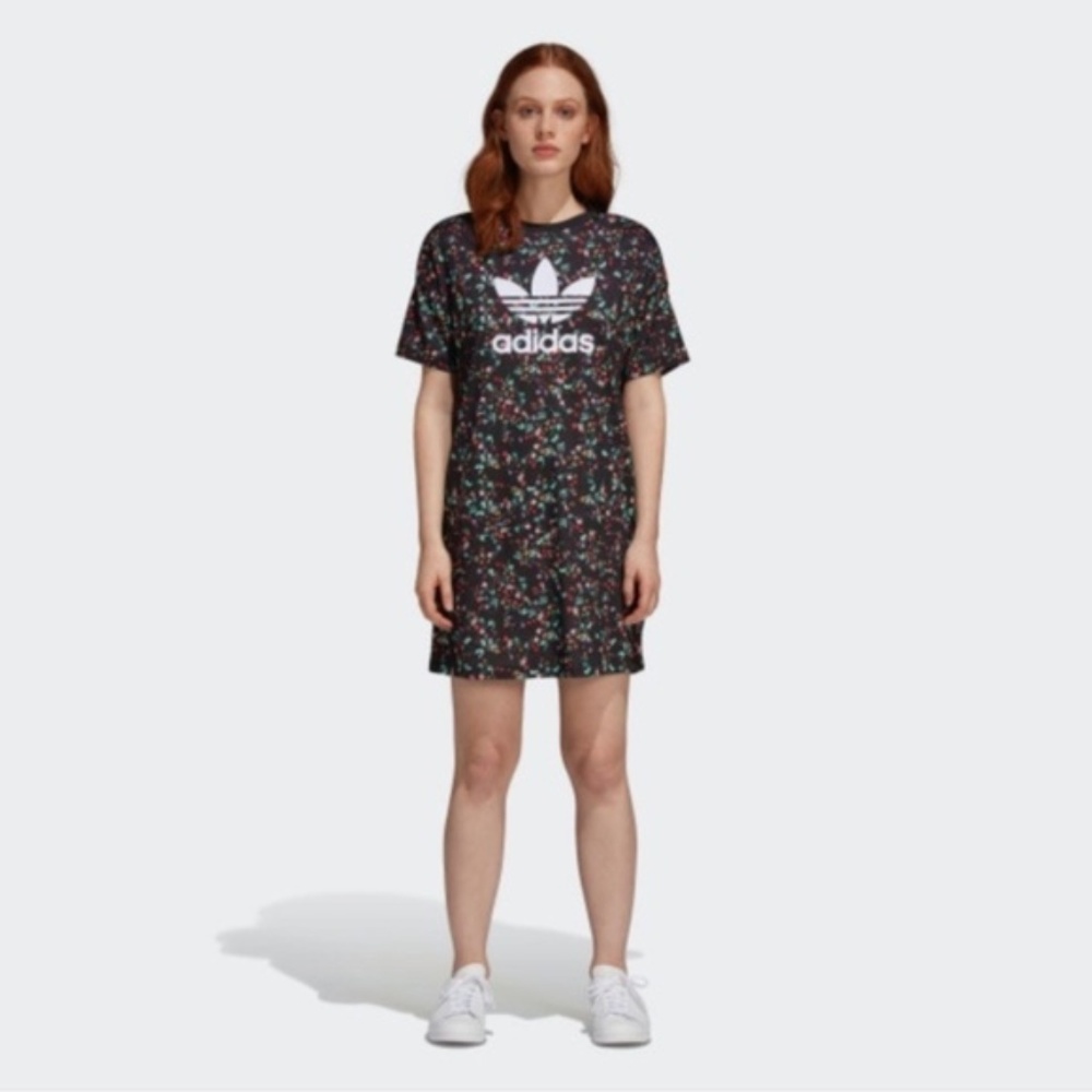 Adidas Multicolor Floral Print Crewneck Dress